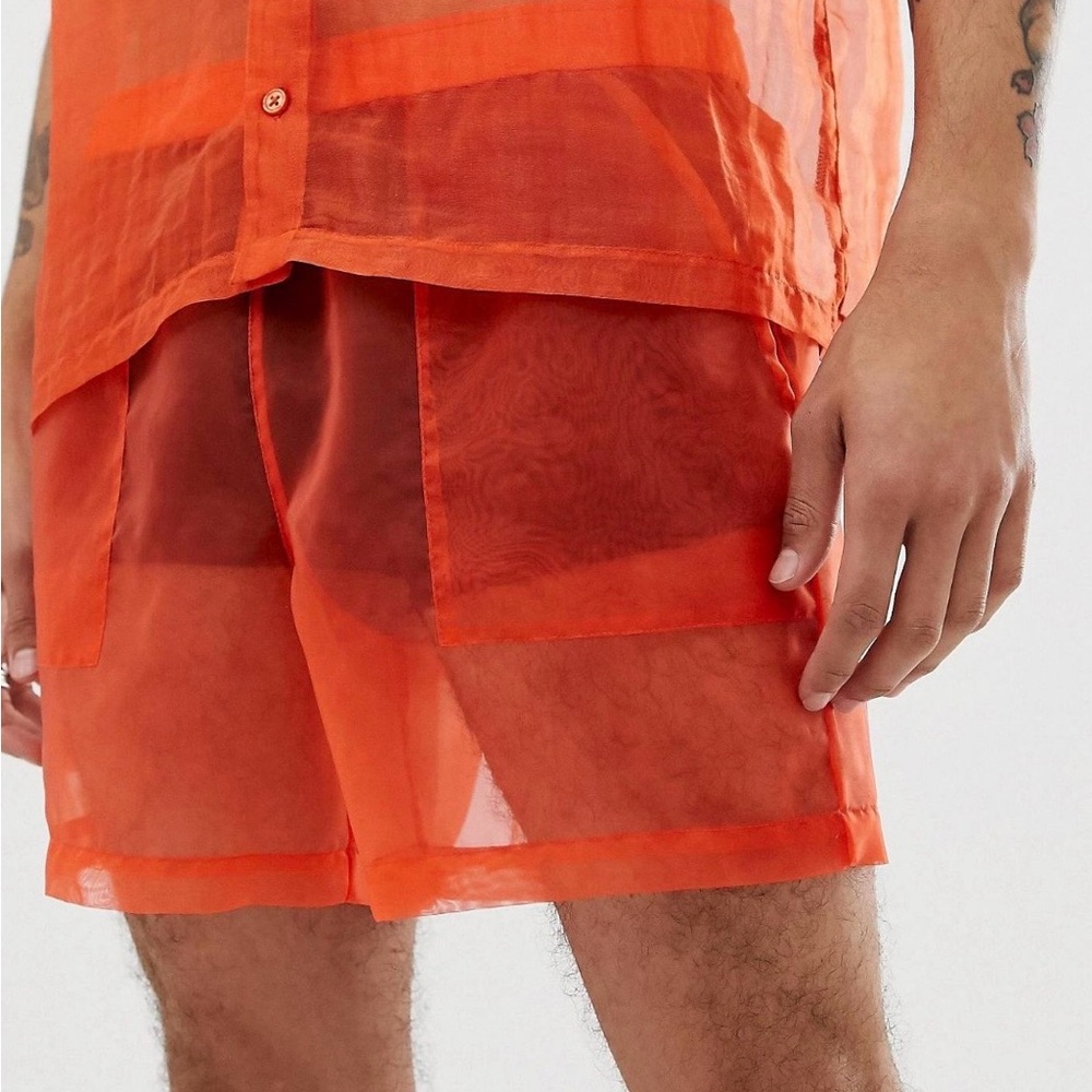 ASOS Bright Orange organza sheer Shorts
